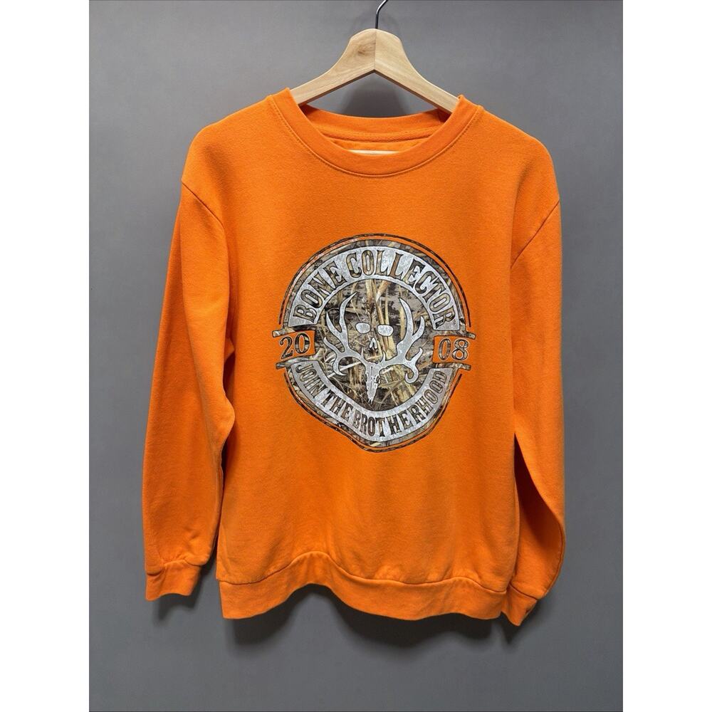 Men's Bone Collector Crew Fleece Orange Pull Over Sweatshirt Medium